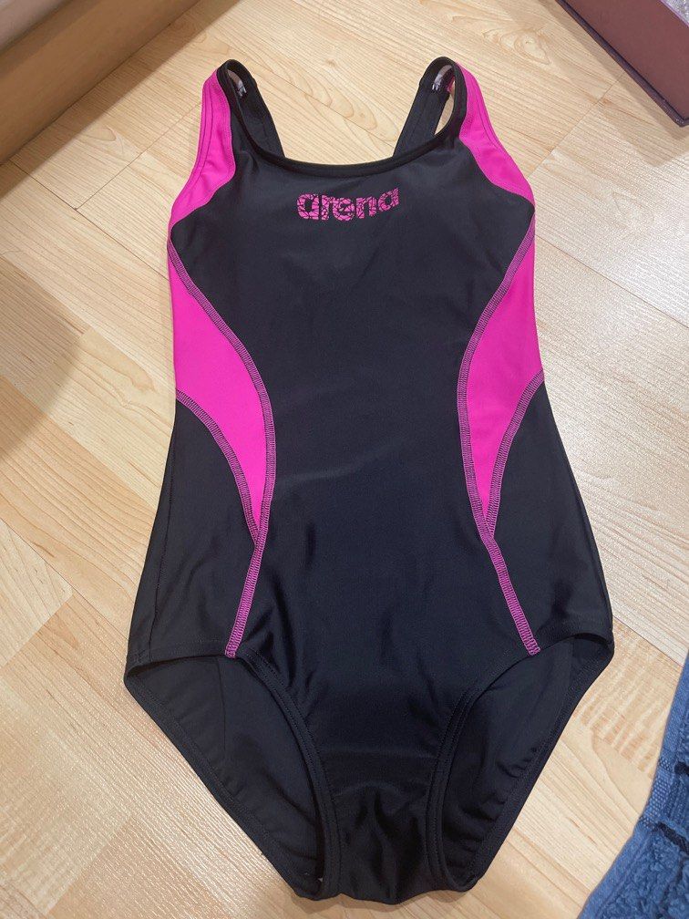 Girls black swimming costumes sales