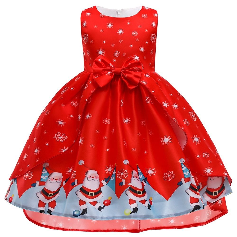Kids Girls Sleeveless Santa Dress Big Bowtie Christmas Outfit w