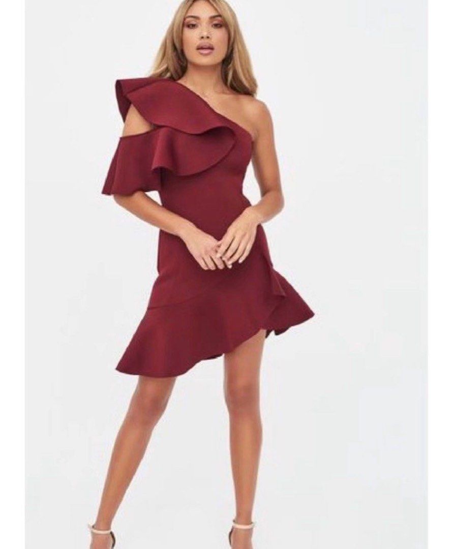 lavish alice burgundy dress Lavish Alice Burgundy Diamante Velvet Wrap Mini Dress main image 1