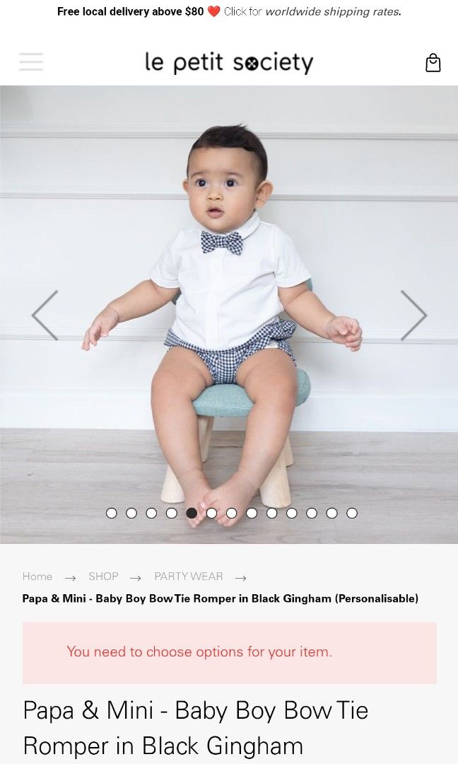 Le petit society baby boy bow tie romper in black gingham Babies
