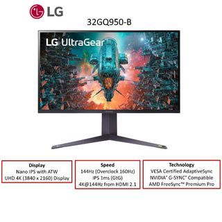 LG 27 144 Hz Nano IPS UHD Nano IPS Gaming Monitor AMD FreeSync Premium Pro  and NVIDIA G-SYNC Compatible 3840 x 2160 (4K) 2xHDMI, DisplayPort, USB  UltraGear 27GN950-B 