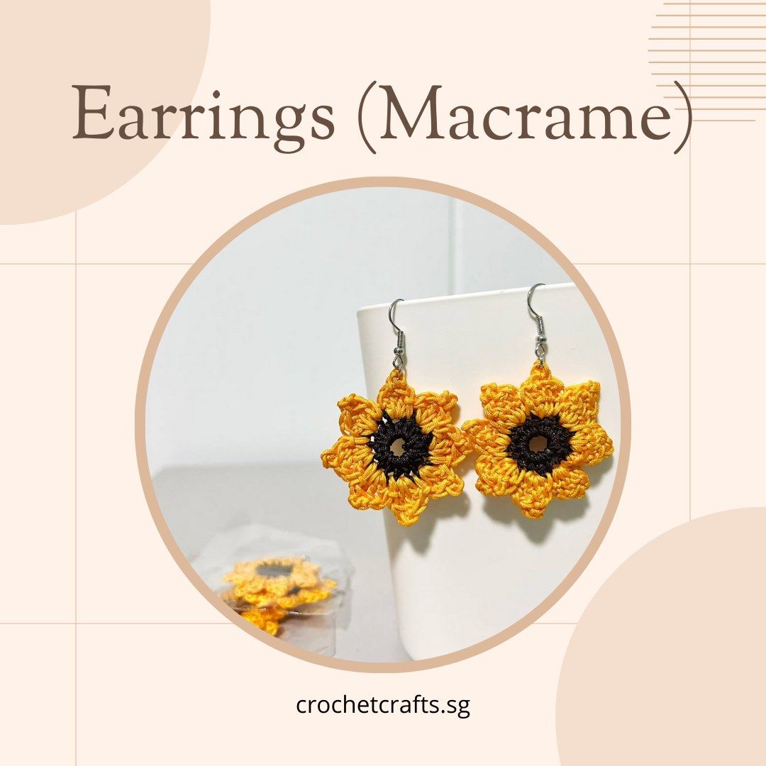 EOY SALE Macrame Crochet Sunflower Earrings