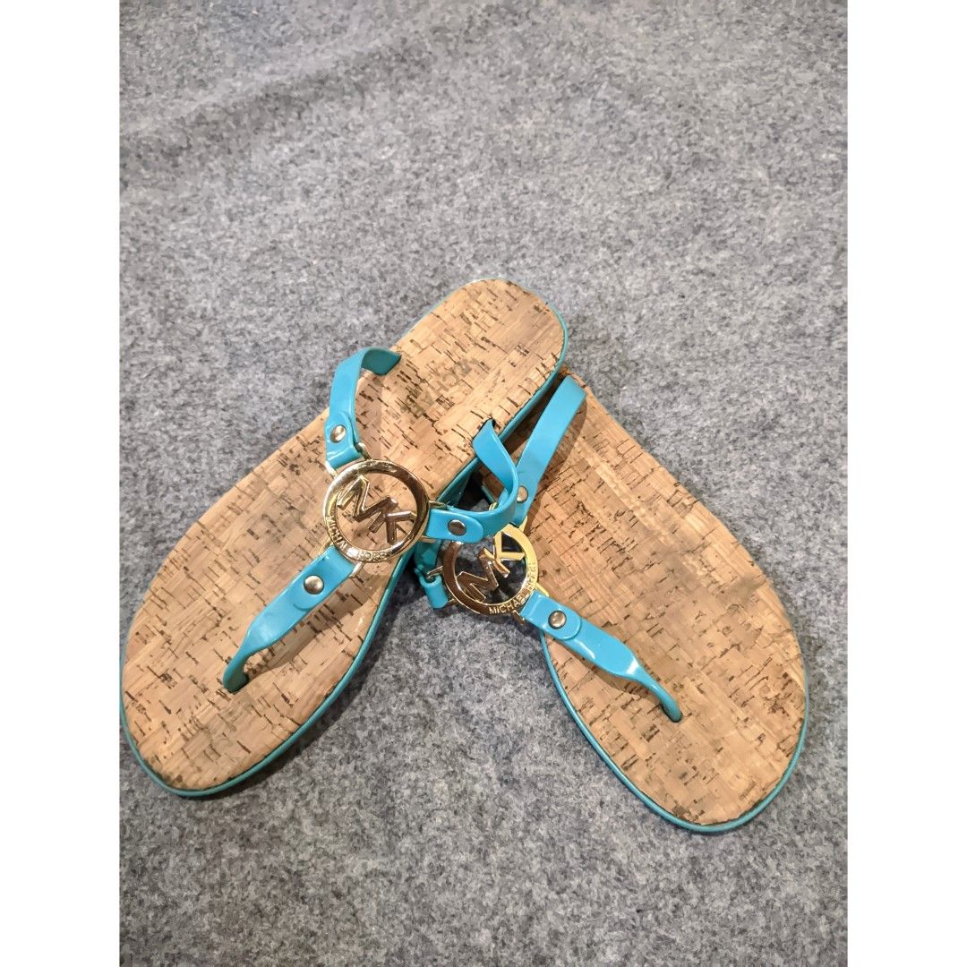 Michael Kors Cork Sandals MK Gold Logo Flip Flops Sandal Sendal