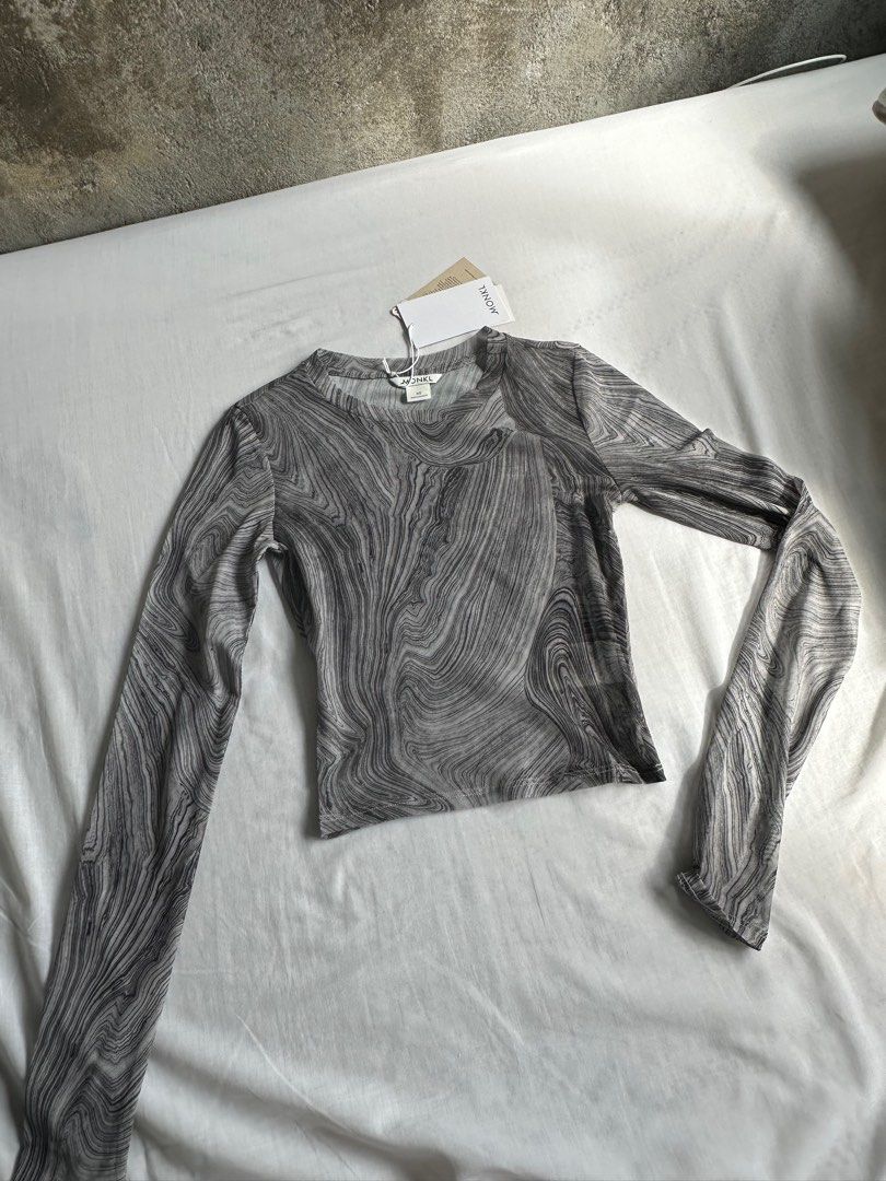 Black long sleeve mesh top with thumbholes - Black - Monki