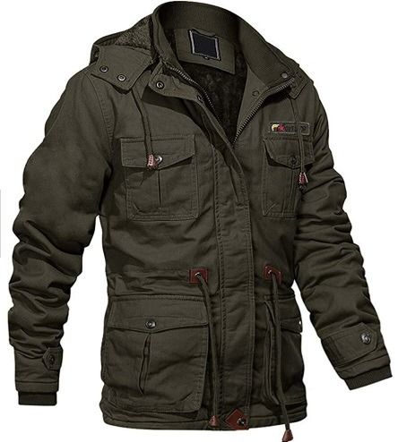 O4 P1 Men s Winter Cargo Jacket with Multi Pockets Thicken
