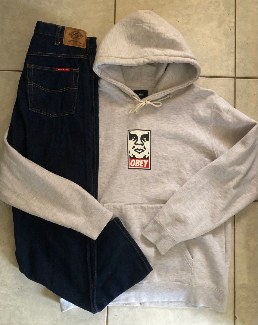 Obey Hoodie L x Dickies denim size32 Women s Fashion Activewear on Carousell