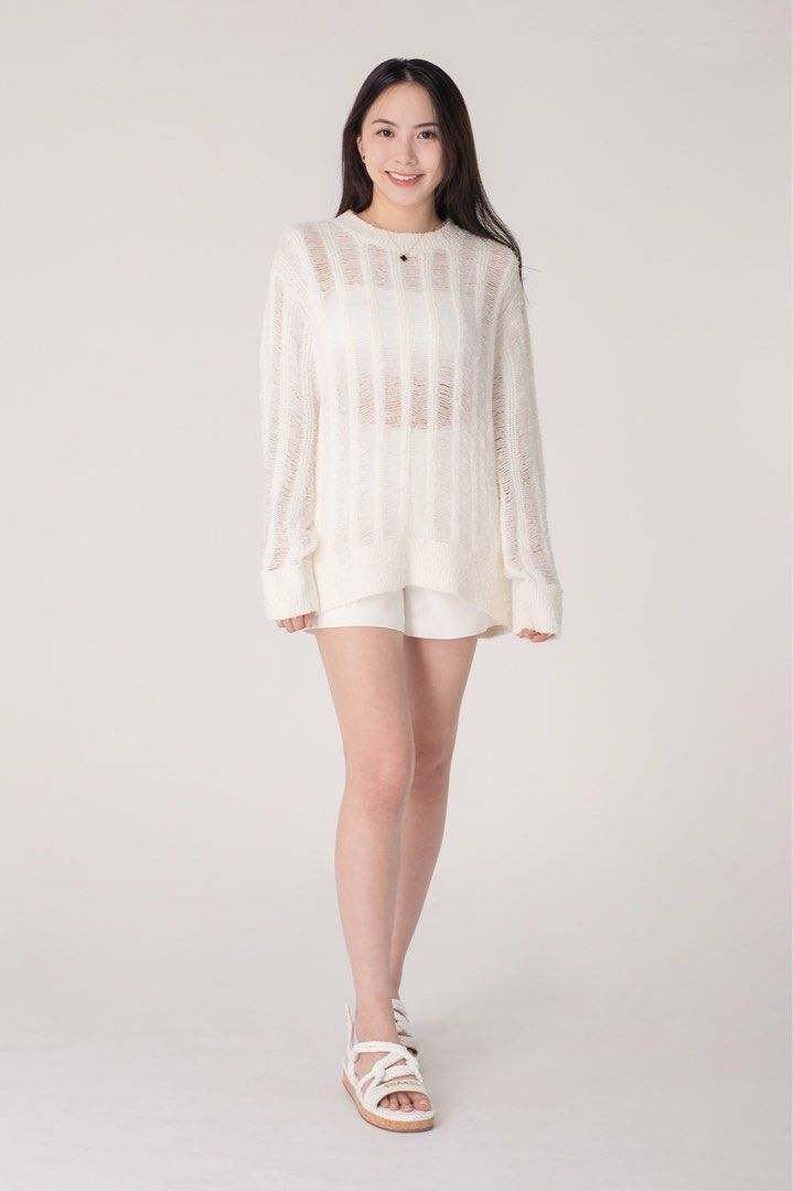 White open knit sweater online