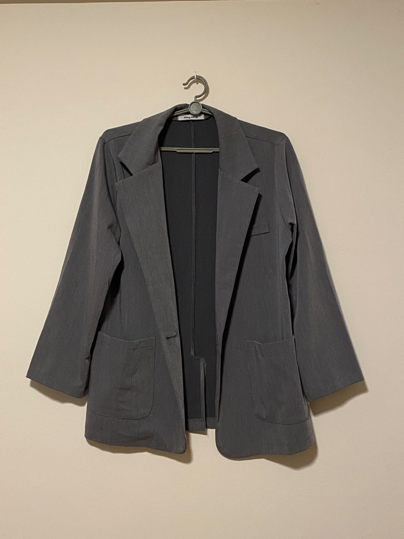 Oversized Dark Grey Patterned Blazer main image 0