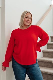 Plus Size Smocked Long Sleeve Blouse in Red