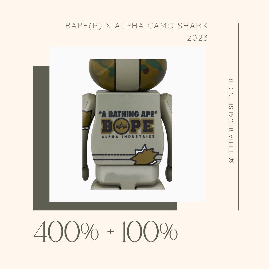 BAPE ALPHA CAMO SHARK 2023 100％ & 400％ BE@RBRICK BAPE (R) x ALPHA