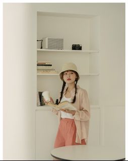 QueenShop條紋薄襯衫-粉色