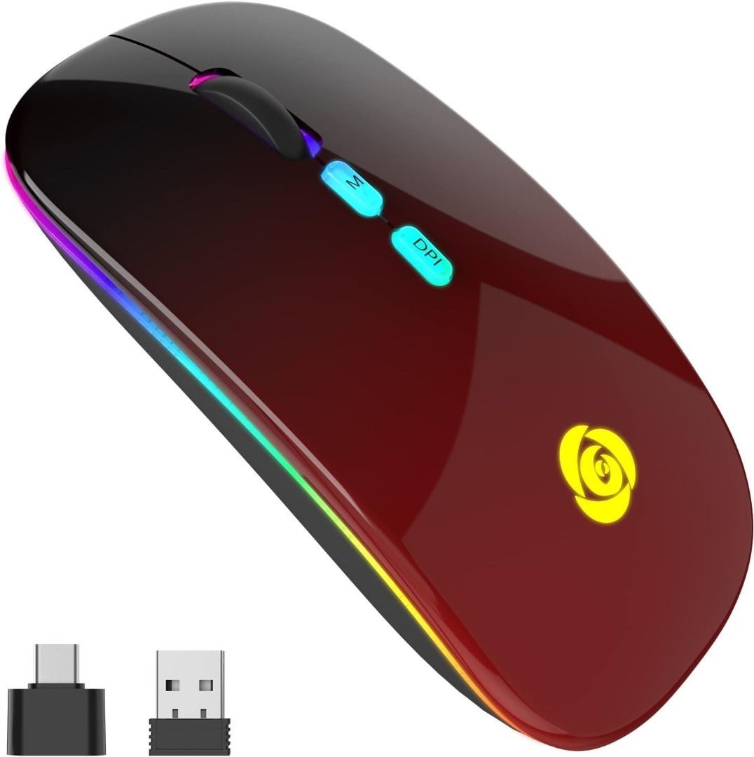 Sale🔥CC Store LED Wireless Mouse, Bluetooth Mouse &2.4GHz Instant  Connection,Rechargeable Ultra Silent Slim,3 DPI 2 Connection Modes with USB-C  to USB Adapter for Laptop/MacBook/PC/Tablet/iPad (Black-red), Computers &  Tech, Parts & Accessories, Mouse