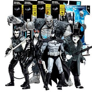 Set Of 5 Gold Label Collection MISB DC Multiverse Batman Arkham City Full Set Batman, Catwoman, Ra's Al Ghul, The Penguin + Complete Solomon Grundy Baf McFarlane Toys Walmart Exclusive