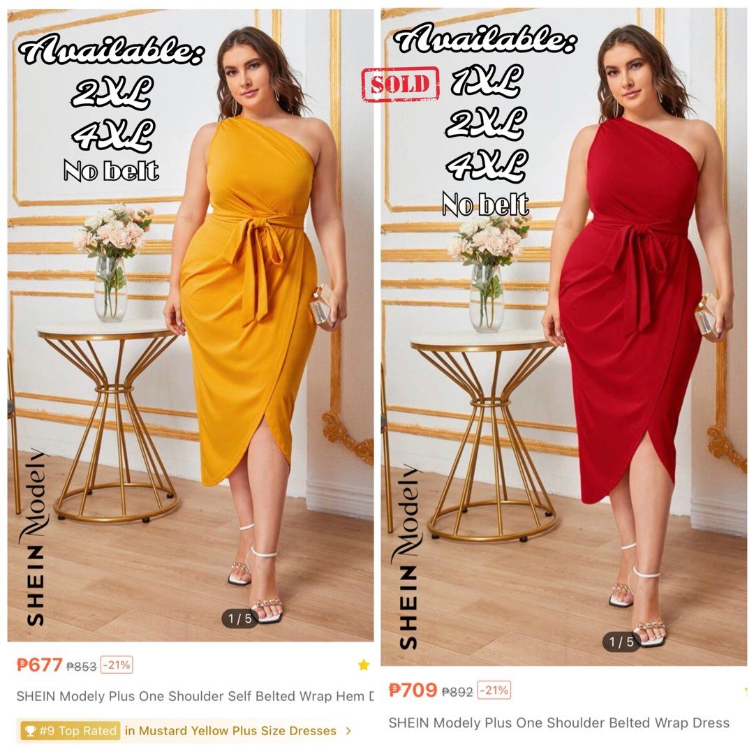 Shein Curve Plus size One side Red and Mustard/Yellow Party Event dress,  Women's Fashion, Dresses & Sets, Dresses on Carousell