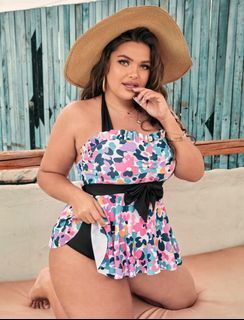 Shein Plus Allover Print Belted Tankini Swimsuit - 3XL