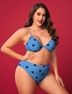 Shein Plus Blue Heart Print Underwire Bikini Swimsuit (no cover up included) - 1XL