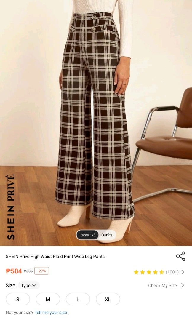 Shein Plaid Pattern Knit Pants - Pink Shop