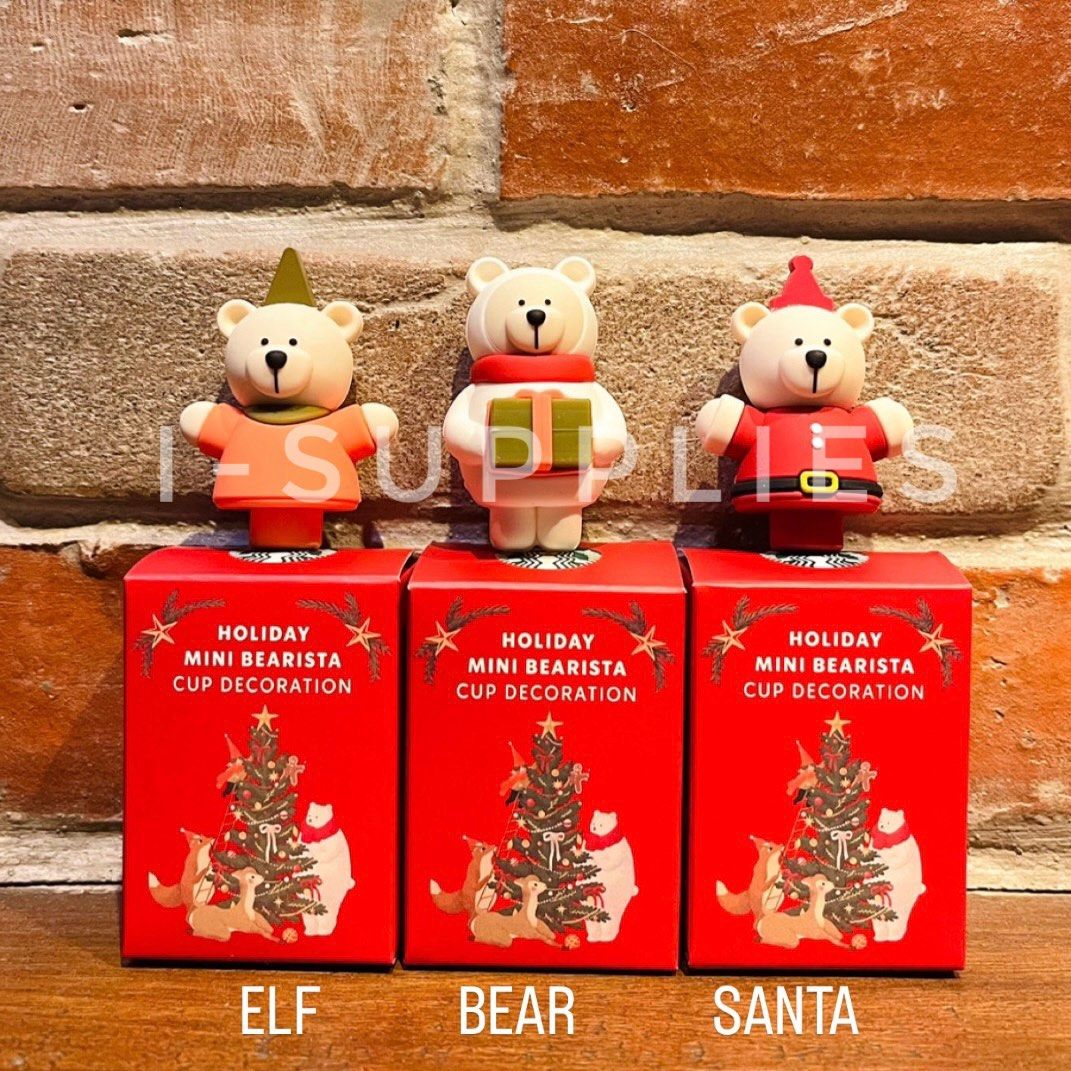 China 2023 Starbucks Set Of 4 Christmas Bear Coffee Cup Stoppers