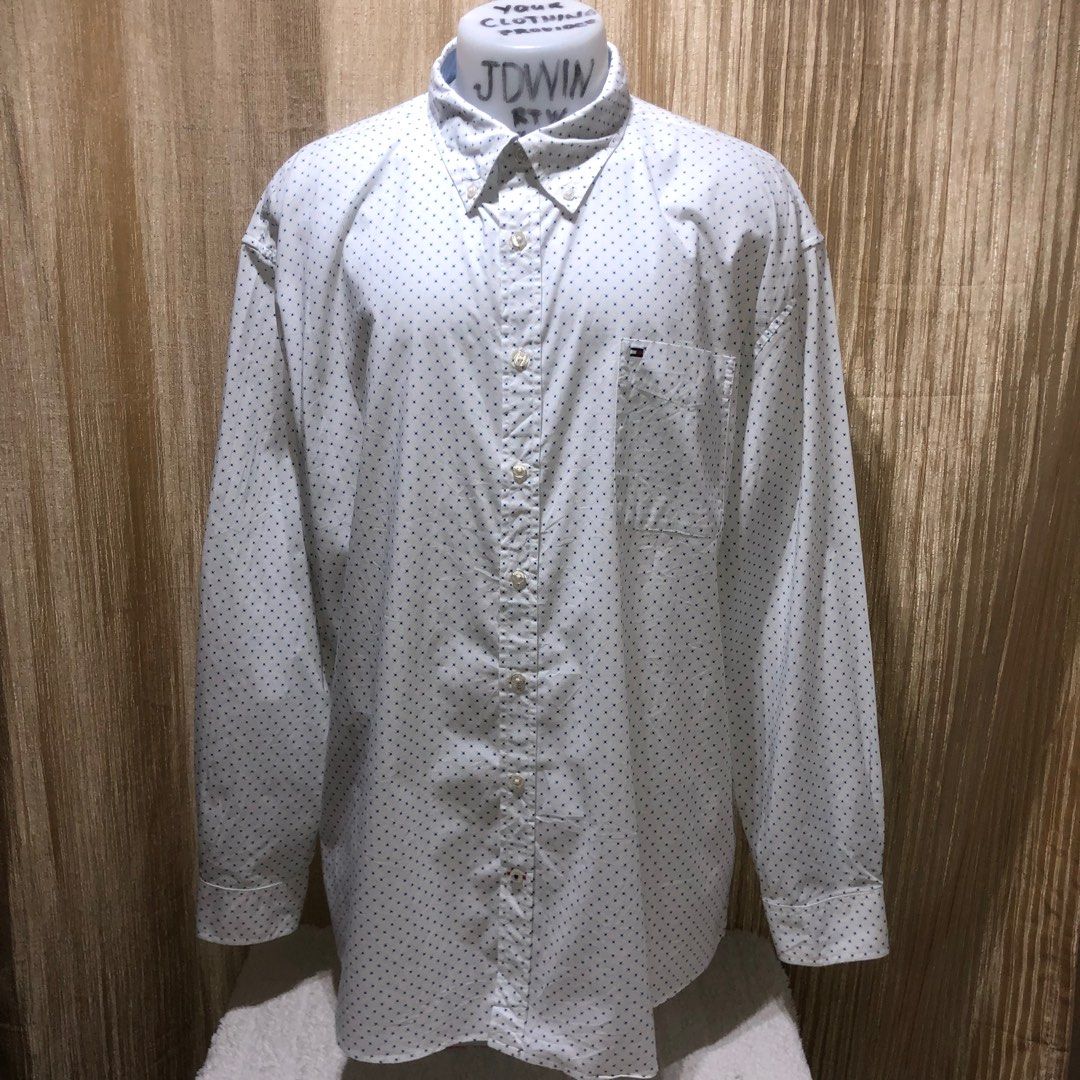 TOMMY HILFIGER MEN S POLO LONG SLEEVES POLKA DOTS COLOR SILVER