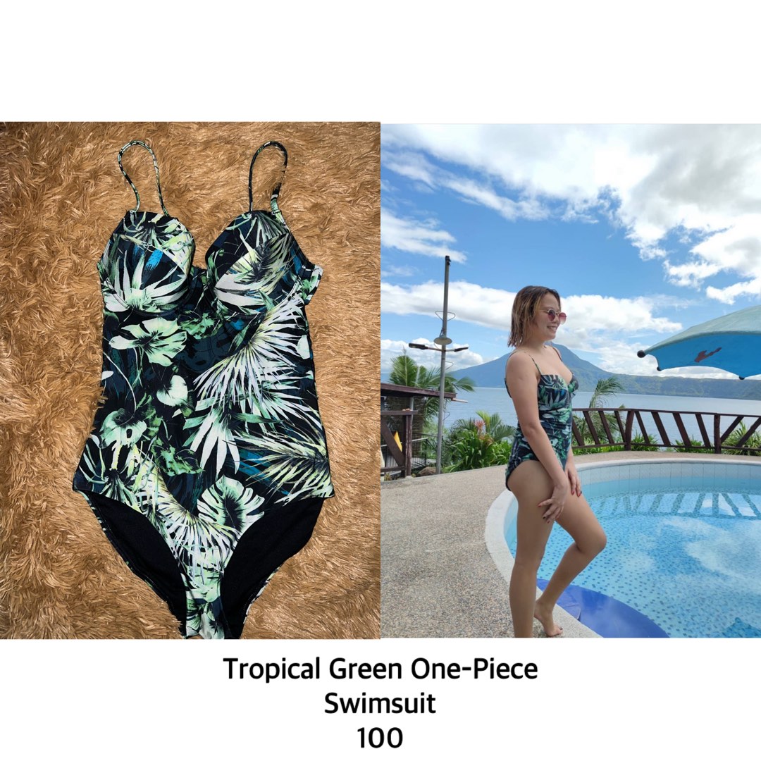 Green Ethnic Print One Piece Swimsuit Set