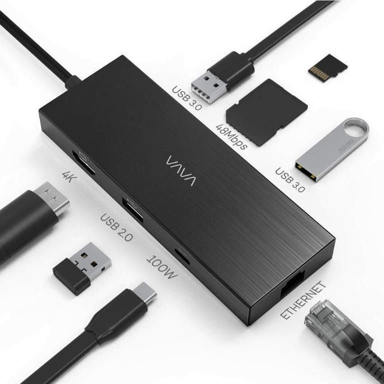 VAVA USB C Hub, 8-in-1 Adapter with Gigabit Ethernet Port, 100W Pd Charging  Port, 4K HDMI Port, SD/TF Card Reader, USB 3.0 Port for MacBook & USB C  Laptops, Computers & Tech
