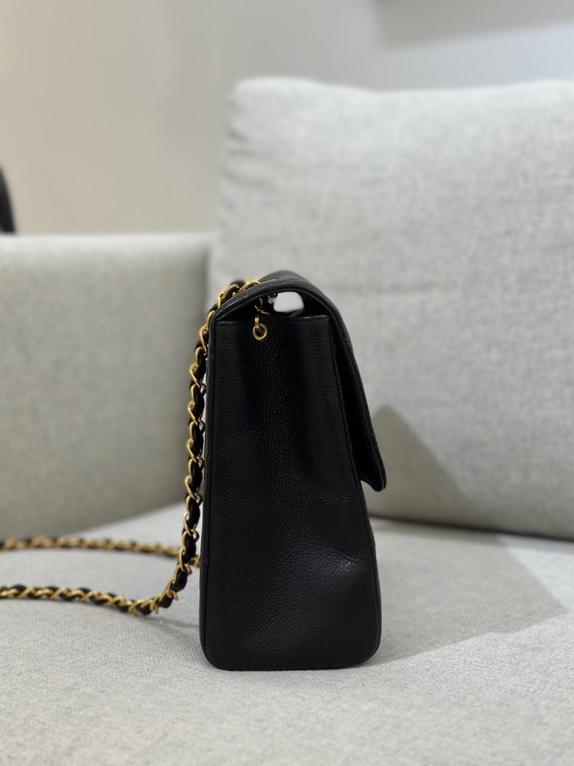 Vintage Chanel Small Square Crossbody Bag Black Caviar 24k Gold