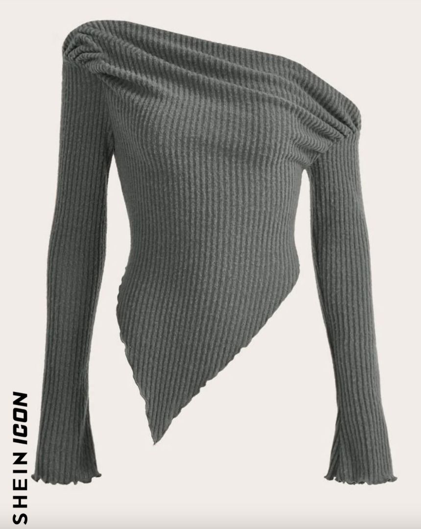 Asymmetrical Rib Off Shoulder Top
