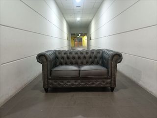 WATER REPELLENT SALVADORE X 2 Seater Chesterfield Sofa in BRUSH GREY TECH LEATHAIRE (2051-11JXZF)