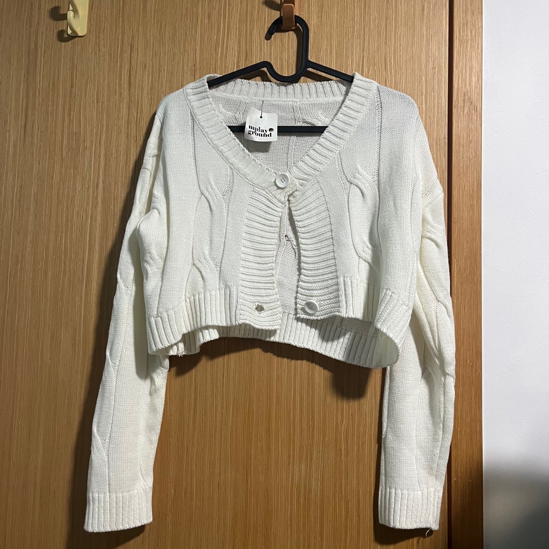 White cropped clearance cardigan sweater