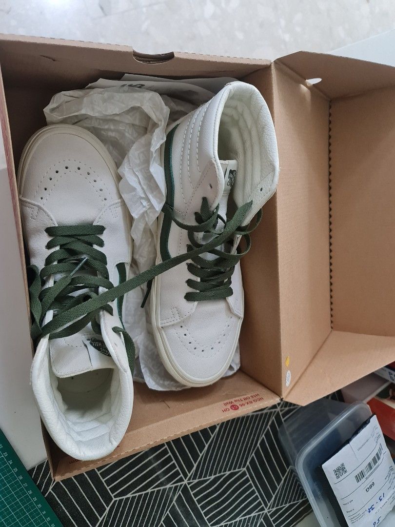 White mid cut Vans sneakers Women s Fashion Footwear Sneakers