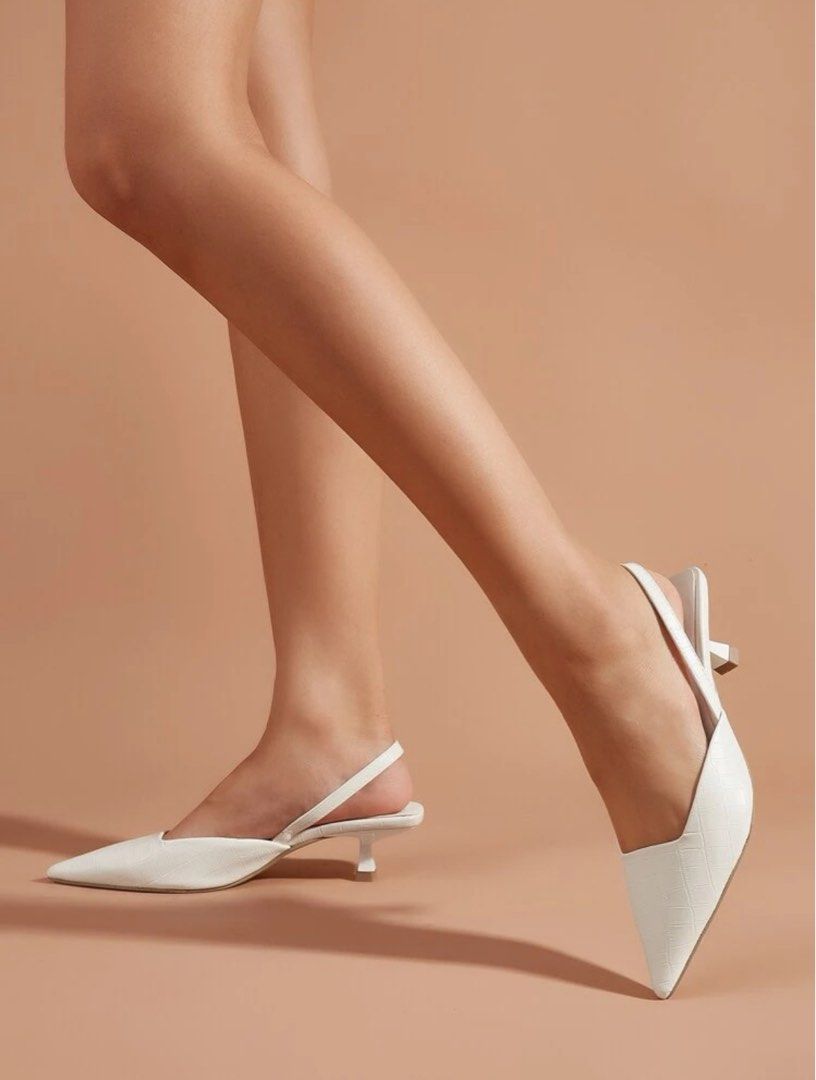 White Pointed Toe Kitten Heels Women s Fashion Footwear Heels
