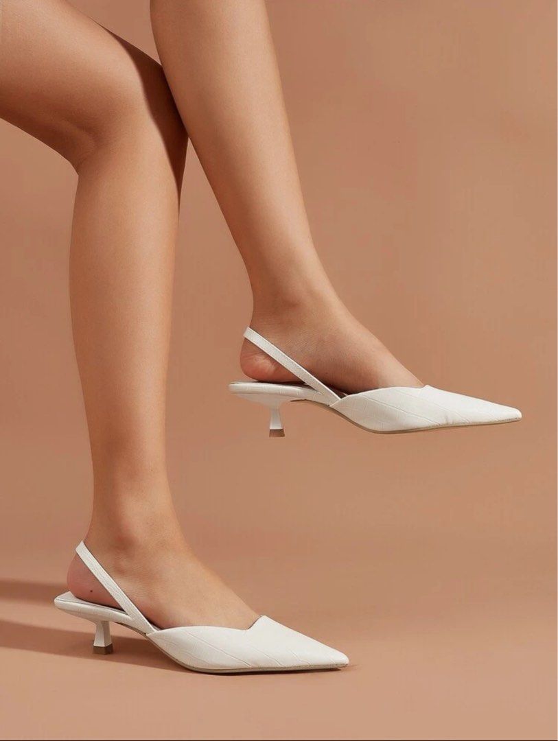 White Pointed Toe Kitten Heels Women s Fashion Footwear Heels