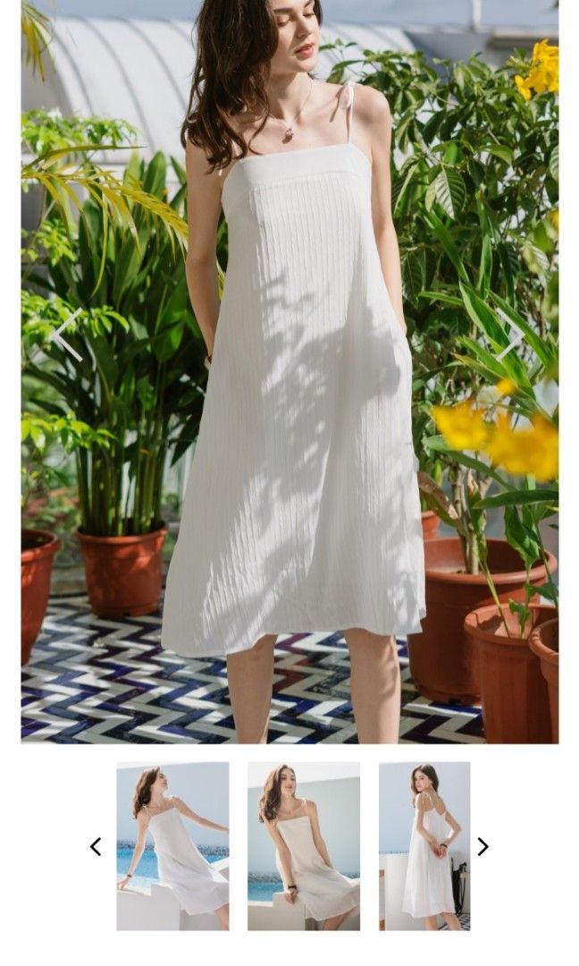 XL] ACW Flowy Textured Tie Strap Midi Dress In White, Women's Fashion,  Dresses & Sets, Dresses on Carousell