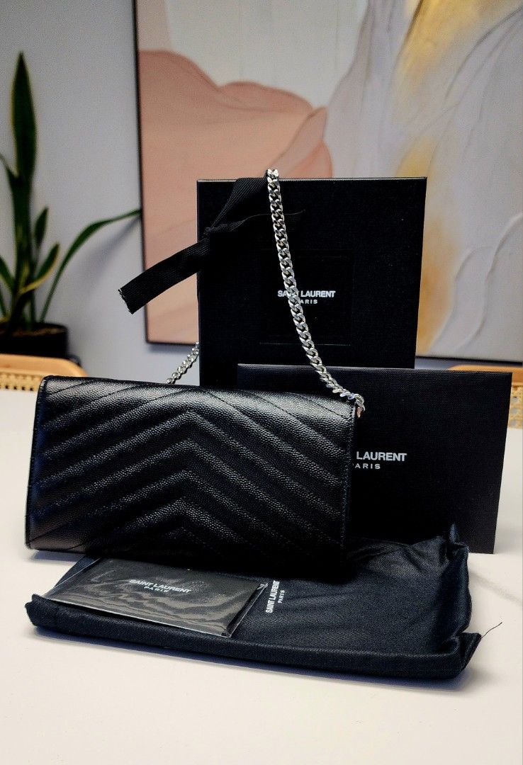 YSL Saint Laurent Chain Wallet Caviar Leather silver hardware Luxury Bags Wallets on Carousell