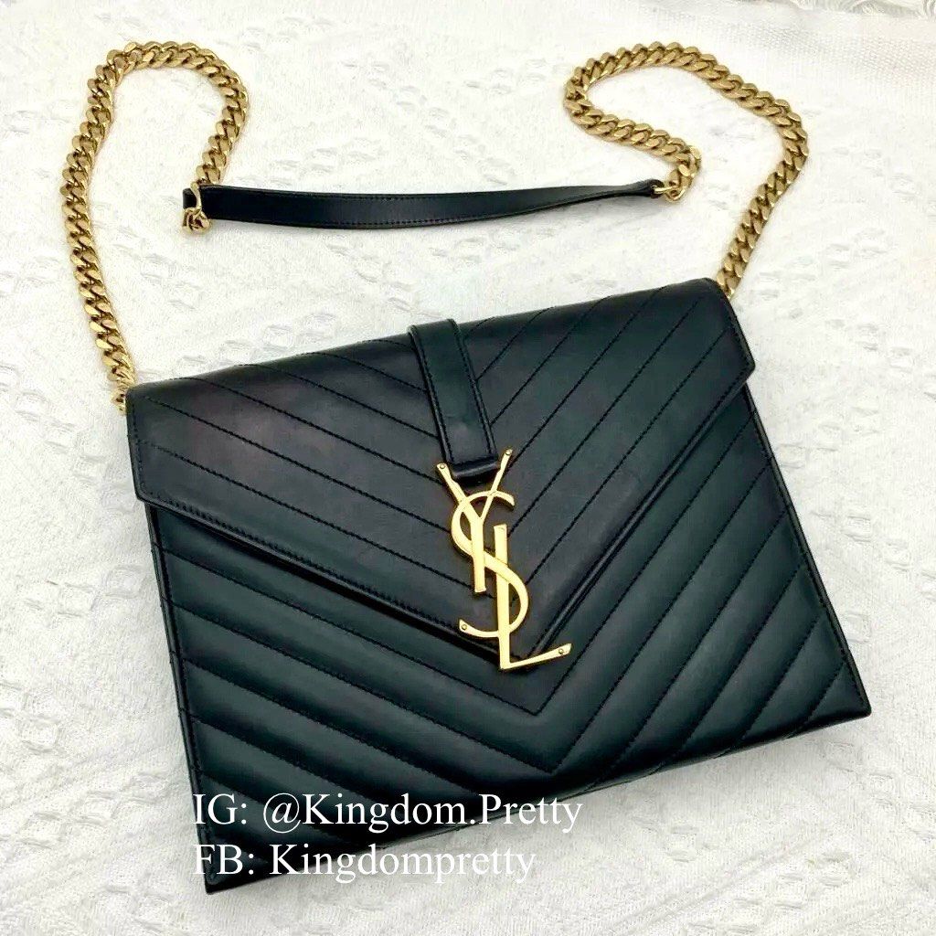 Black ysl bag with best sale gold chain
