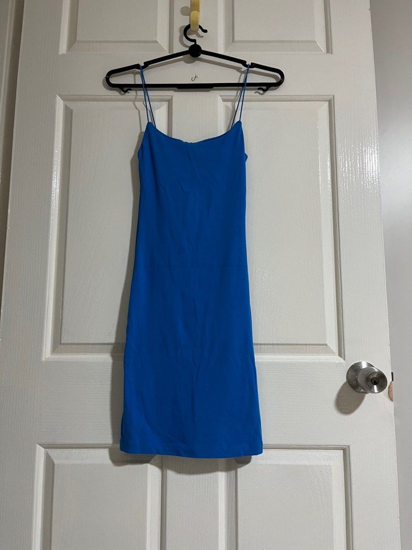 slim fit dress slacks Zara Blue Draped Ruched Long Sleeve Dress Size XL – Ernest Grace main image 1