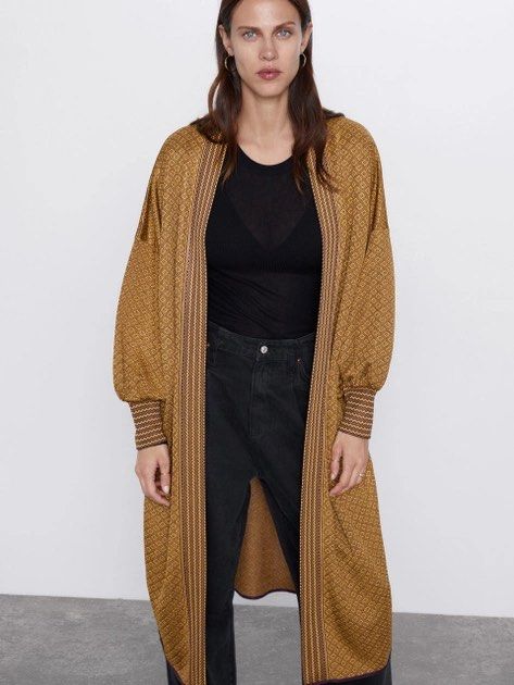 ZARA JACQUARD CARDIGAN IN MUSTARD