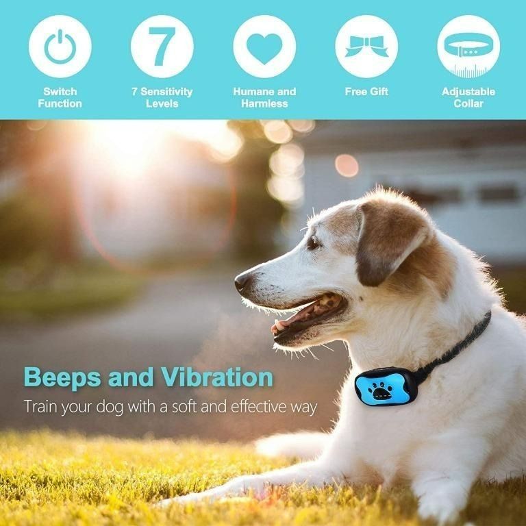 3216A GoPetee Dog Anti Bark Collar Stop Barking Sound and Vibration with Switch No Shock Collar Pet Trainer Collar Come for Small Medium Large