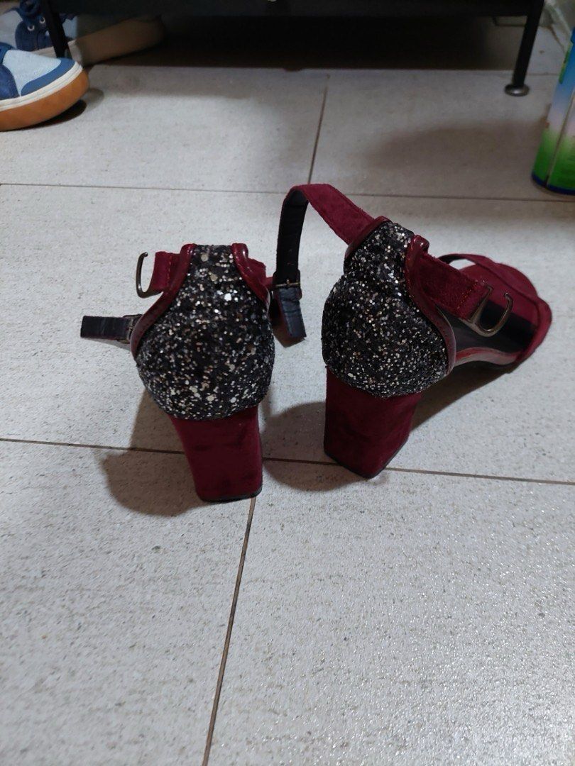 3 inch Glitter Maroon Heels size US 7