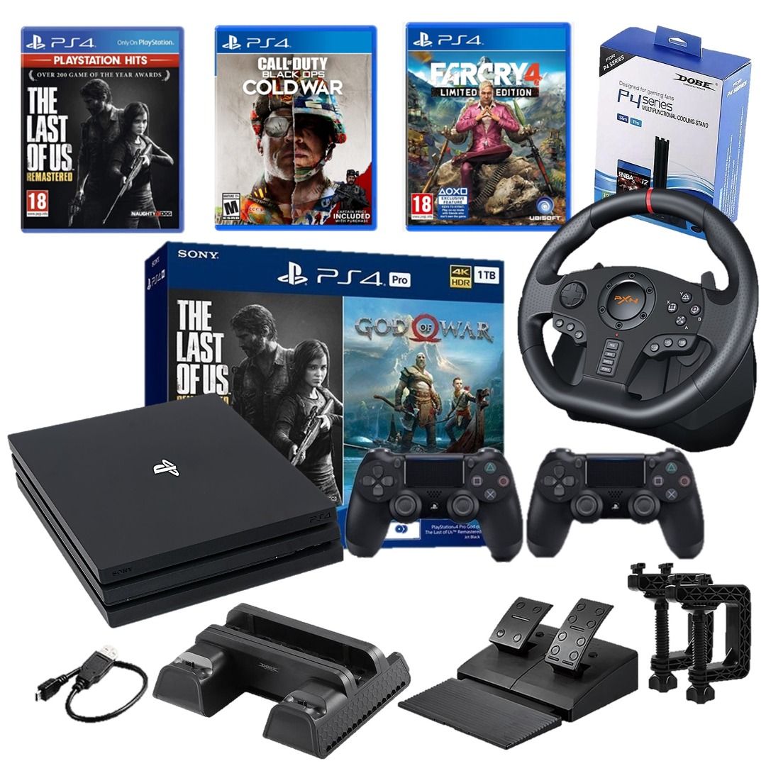 99 LIKE NEW PS PS4 PRO 1 TB WITH STEERING WHEEL AND 3 DISK GAMES