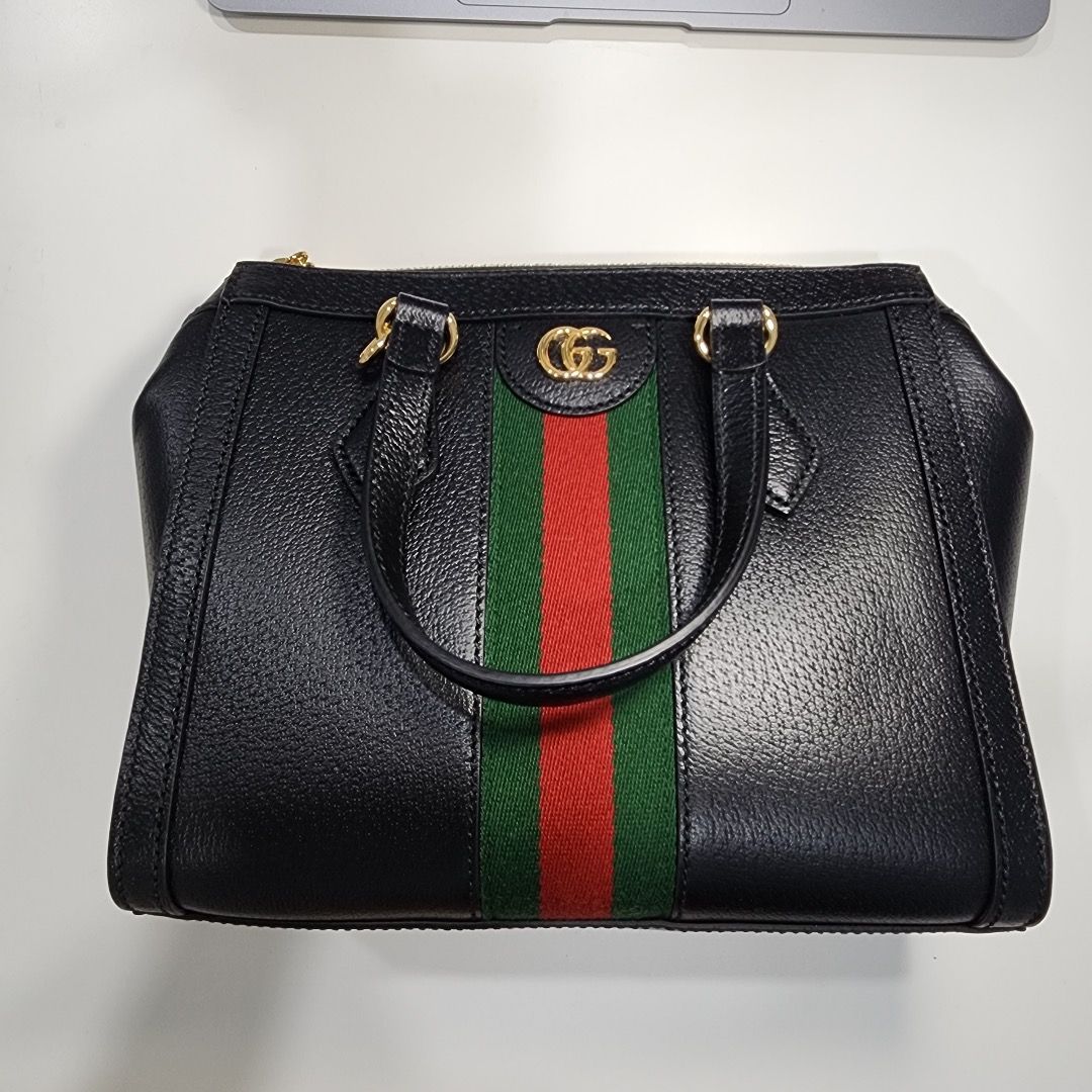 AUTHENTIC GUCCI OPHIDIA GG SMALL TOTE BAG IN BLACK LEATHER Luxury
