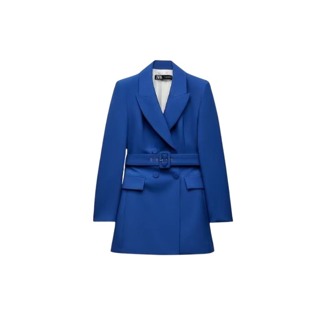 Blazer Wanita Formal Polos Warna Biru Blue Fashion Korean Belted Blaze