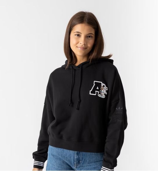 BNWT ADIDAS X DISNEY Space Astronaut Mickey Mouse Cropped Short Terry Drawstring Hoodie The brand with 3 stripes BLACK Size S Sweater
