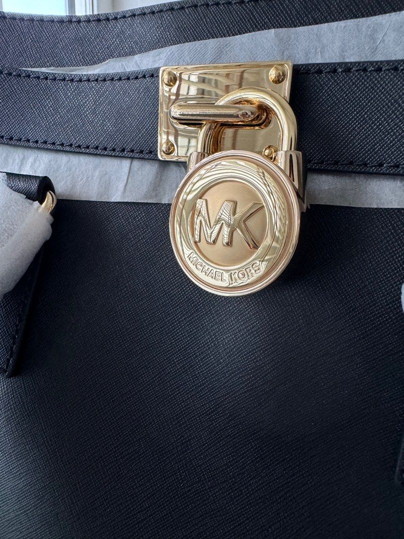 Brand New Michael Kors Hamilton Large Patent Leather North South Tote Bag Black Authentic