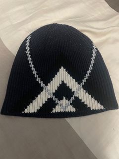 Burberry Chevron Dark Charcoal Blue Knit Beanie Cap Hat