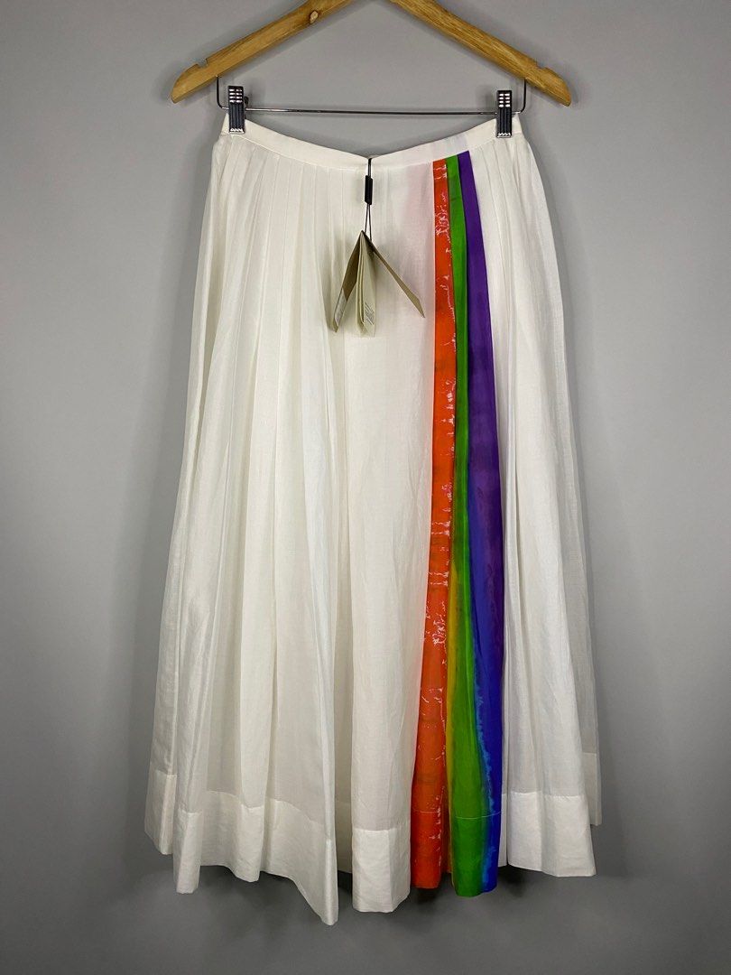 Burberry Morlaix Rainbow Striped Midi Skirt