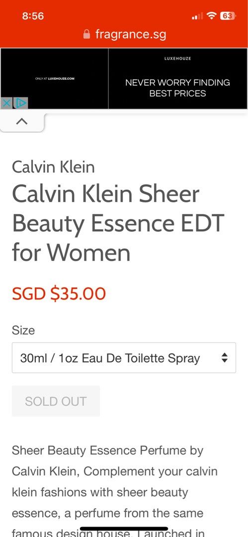 Calvin klein sheer beauty 30ml price hot sale