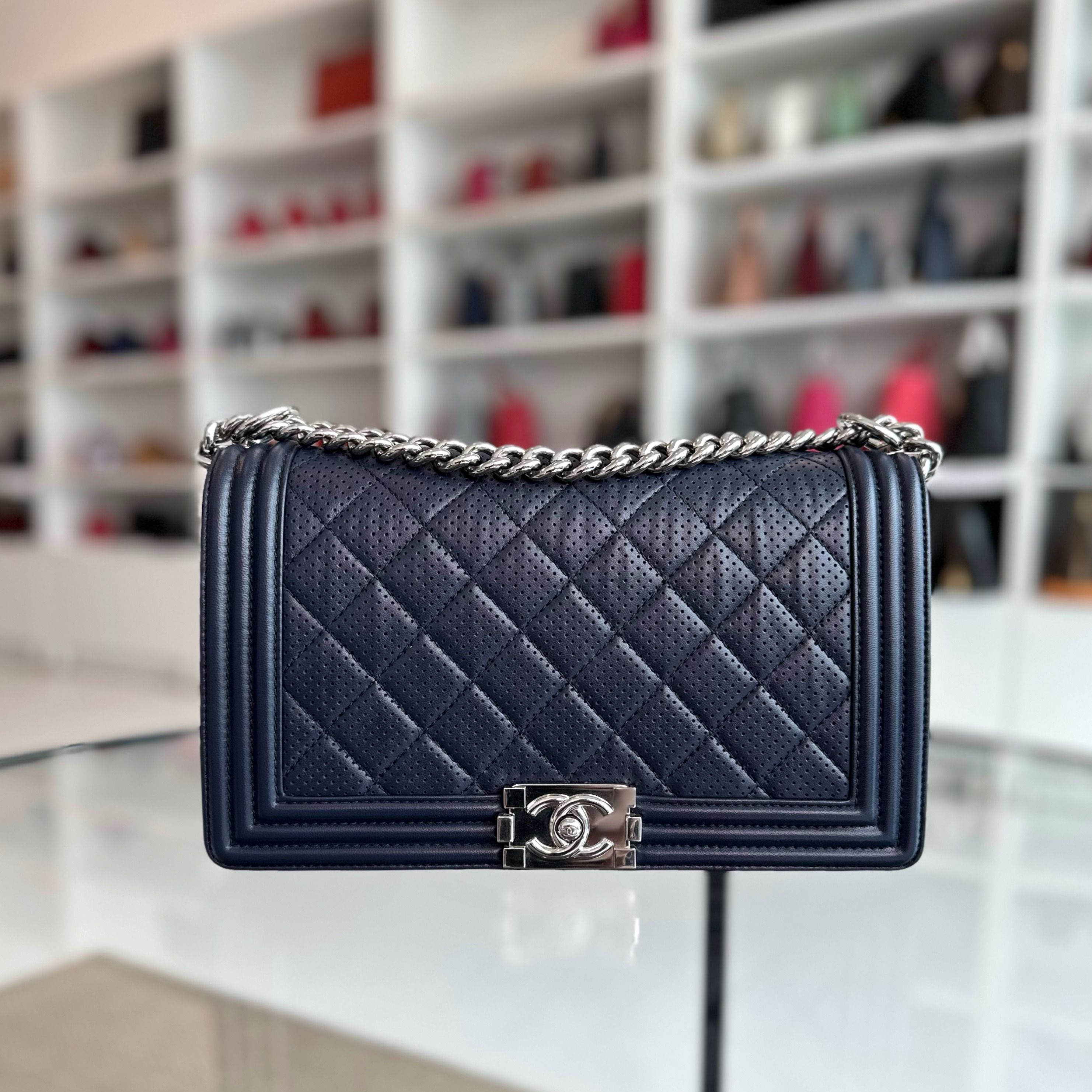 Chanel boy dark blue sale