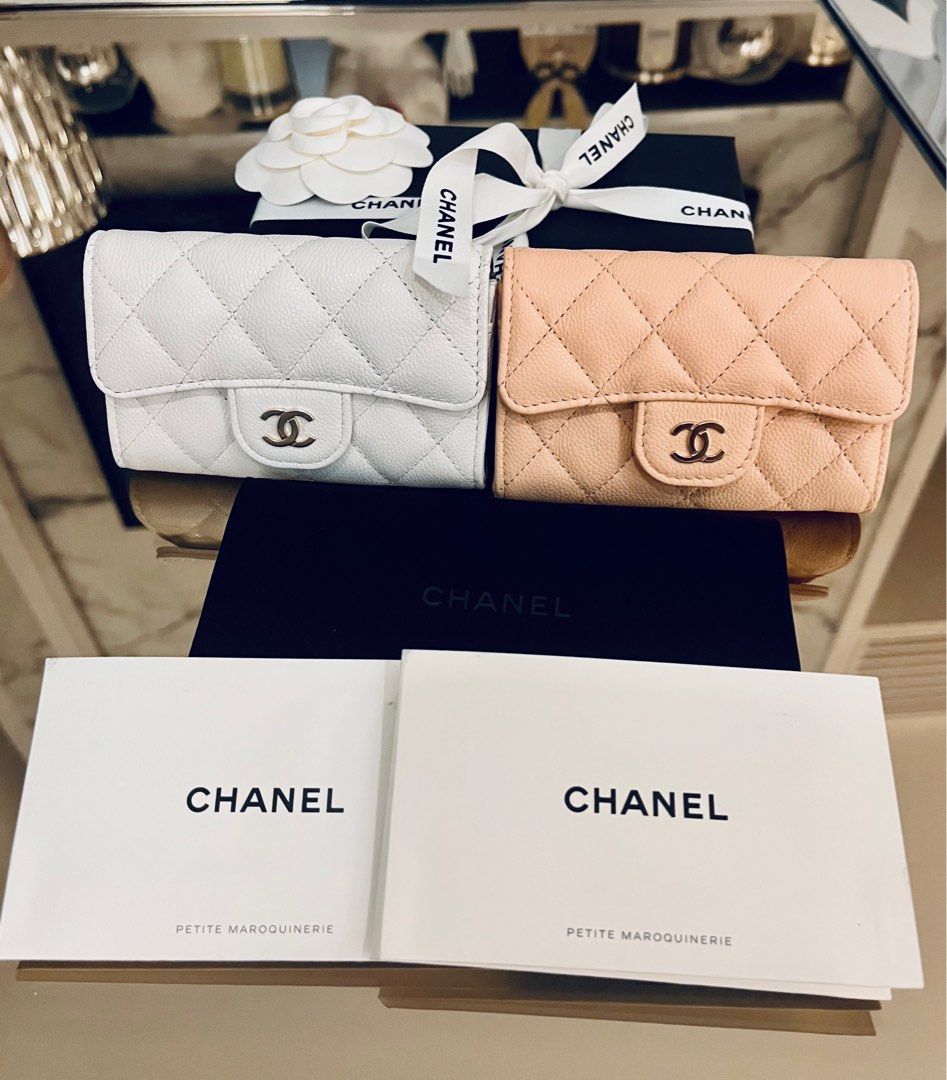 Chanel classic white beige caviar card small wallet Luxury Bags Wallets on Carousell