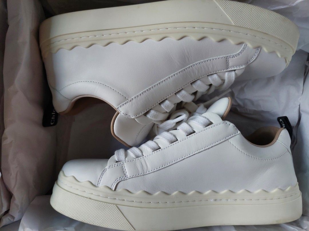 CHLOE Women s Lauren Scalloped Leather Sneakers Lace up 36